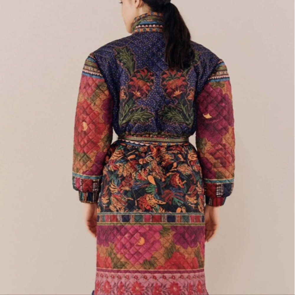 Farm Rio Mixed Patchwork Midi Puffer - Picture 2 of 12